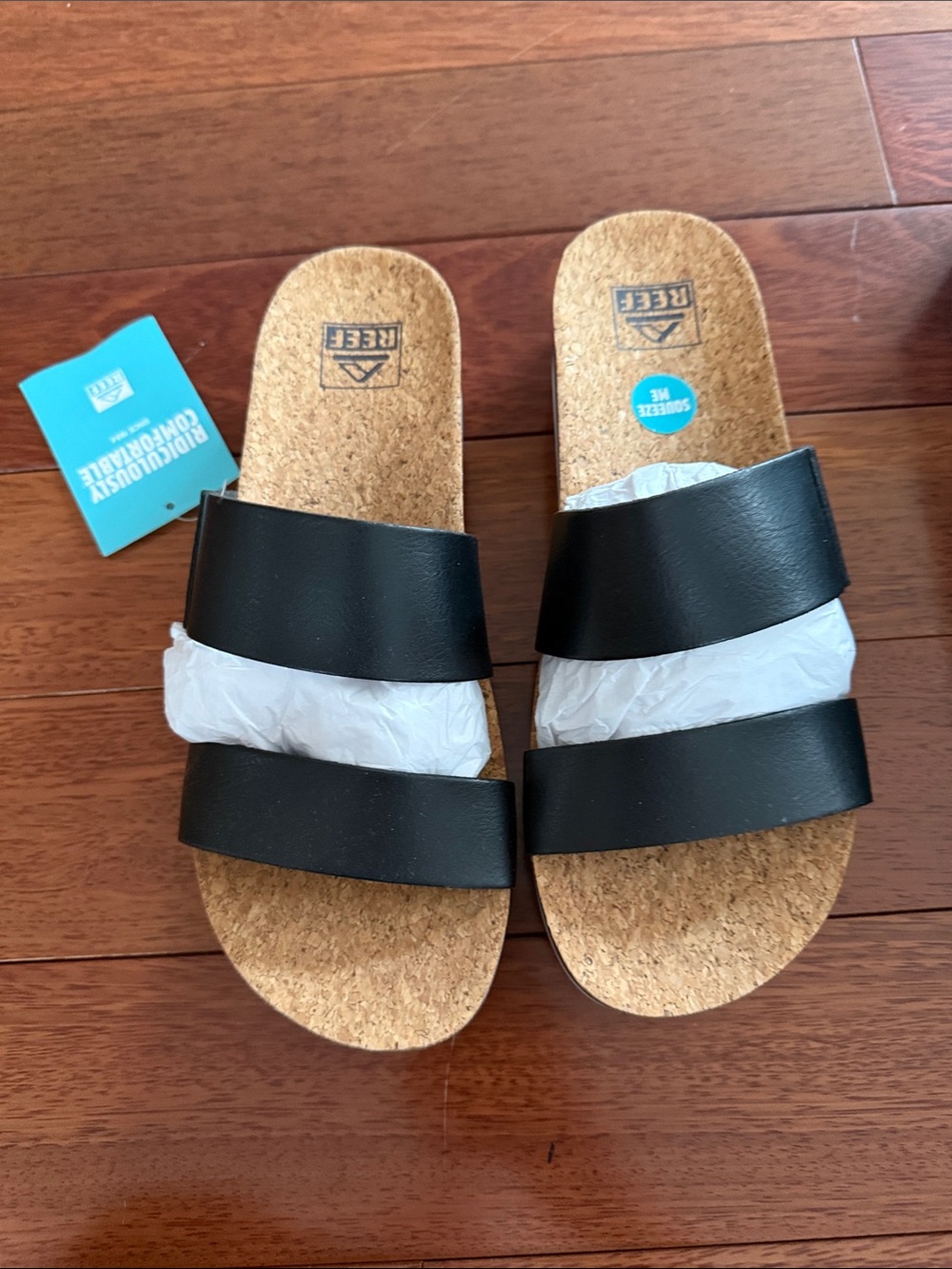 Reef Brand - cushion vista Black Double-Strap Cork Slide Sandals New Size 9